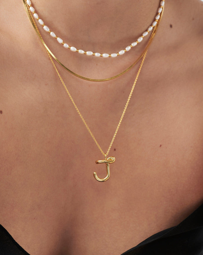 Curly Molten Initial Pendant Necklace - Initial J | 18ct Gold Plated Vermeil Necklaces Missoma