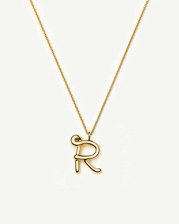 Curly Molten Initial Pendant Necklace - R | 18k Gold Vermeil Necklaces Missoma