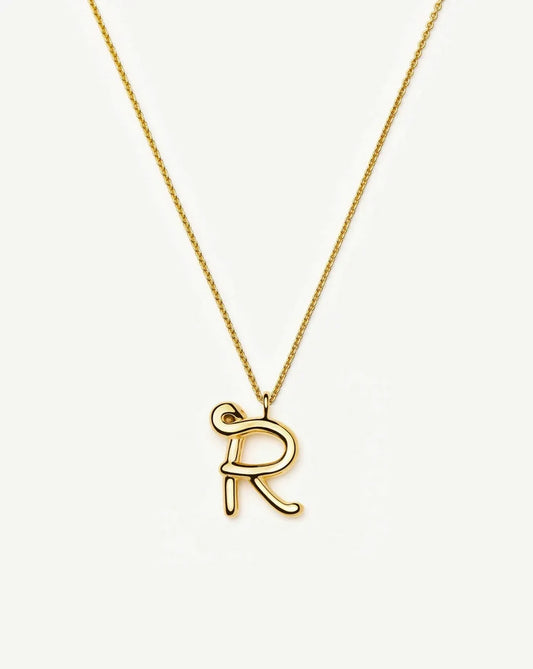 Curly Molten Initial Pendant Necklace - R | 18k Gold Vermeil Necklaces Missoma