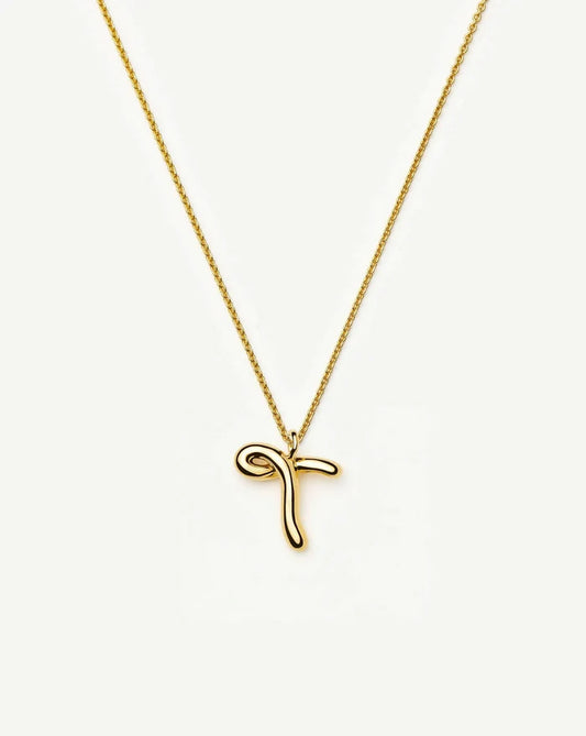 Curly Molten Initial Pendant Necklace - T | 18k Gold Vermeil Necklaces Missoma