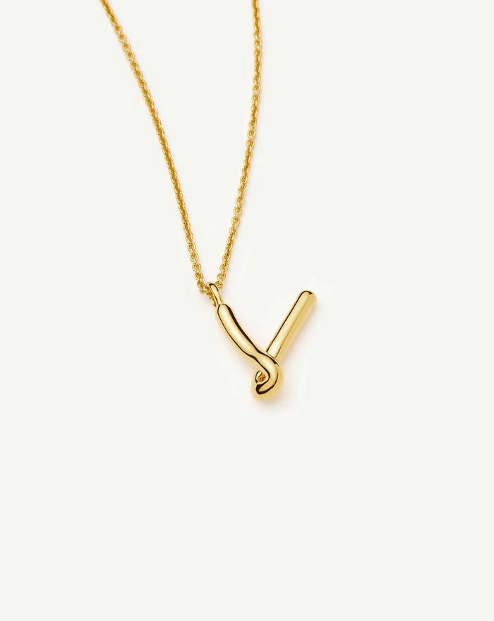 Curly Molten Initial Pendant Necklace - V | 18k Gold Vermeil Necklaces Missoma