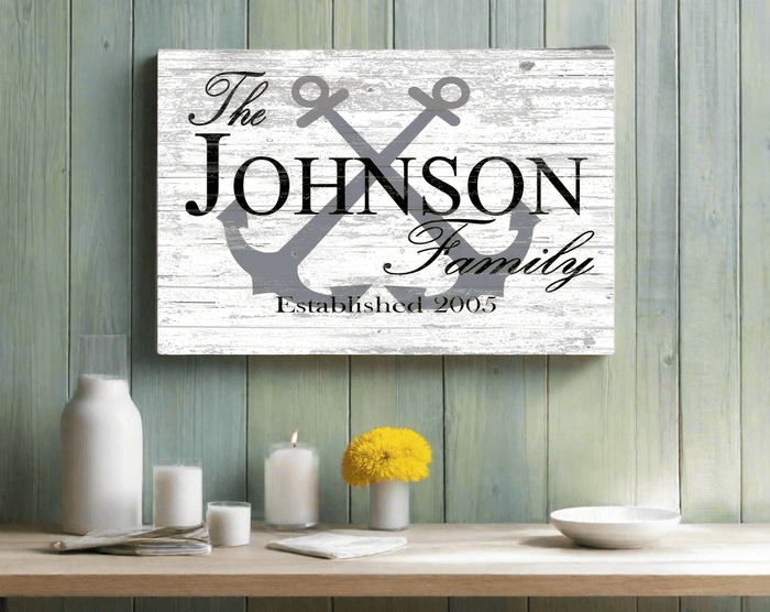 Custom Lake House or Beach House Sign Family Name and Established Date Anchor Design - Broad Bay Personalized Gifts Shipped Fast
