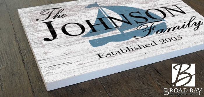 Name & Established Date Sign for Beach or Lake House Nautical Décor - Broad Bay Personalized Gifts Shipped Fast