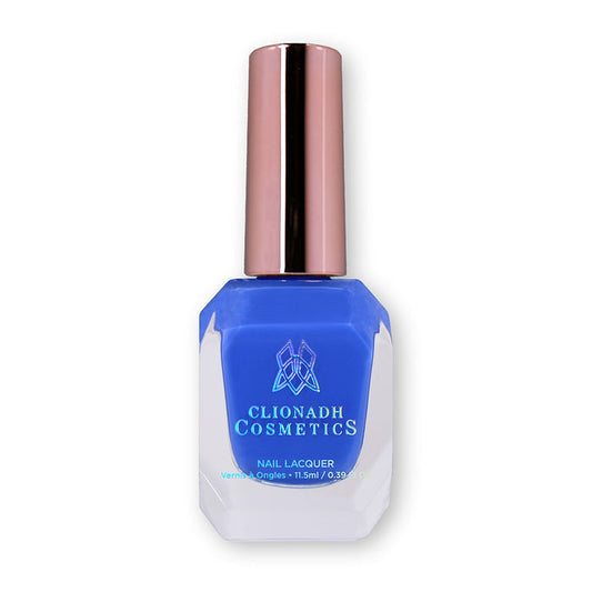 Bottle of nail polish containing Delighted Nail Lacquer on white background.