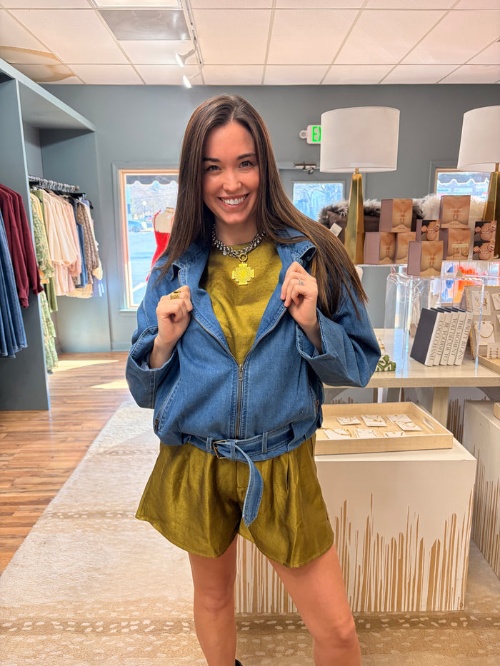 denim belted jacket