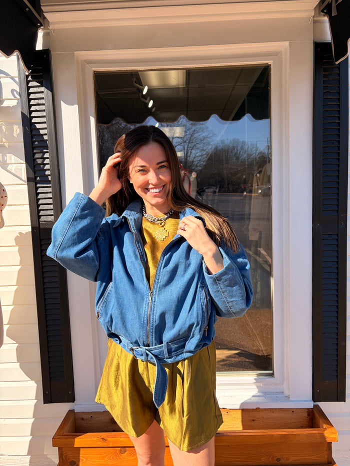 denim belted jacket