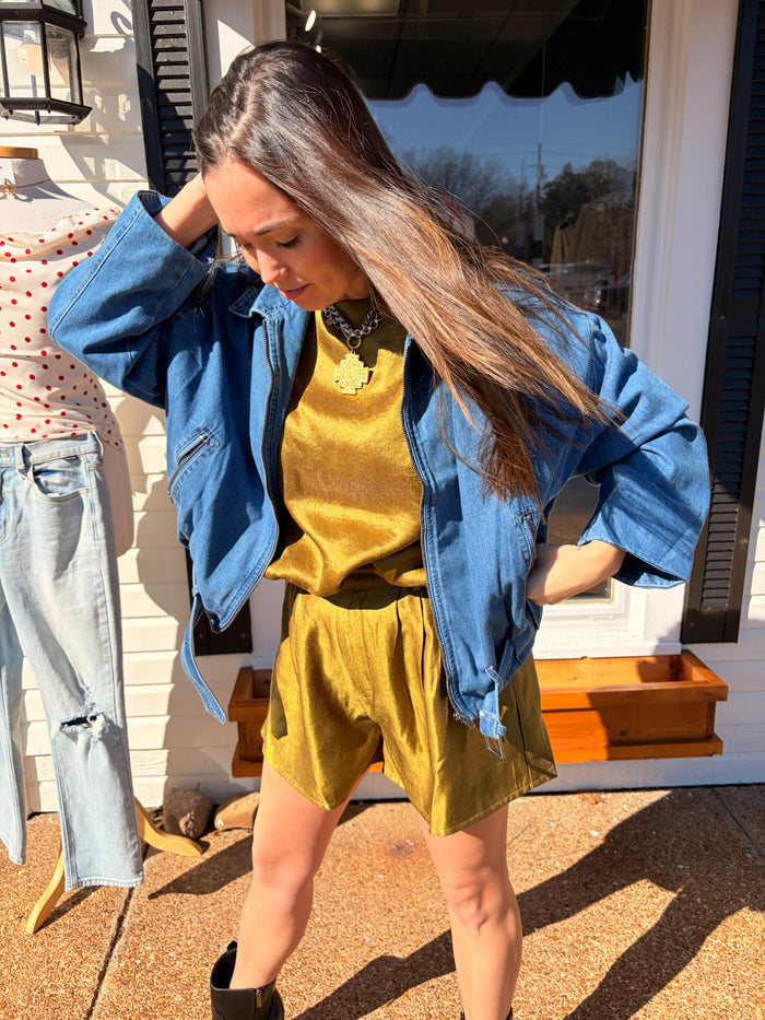 denim belted jacket