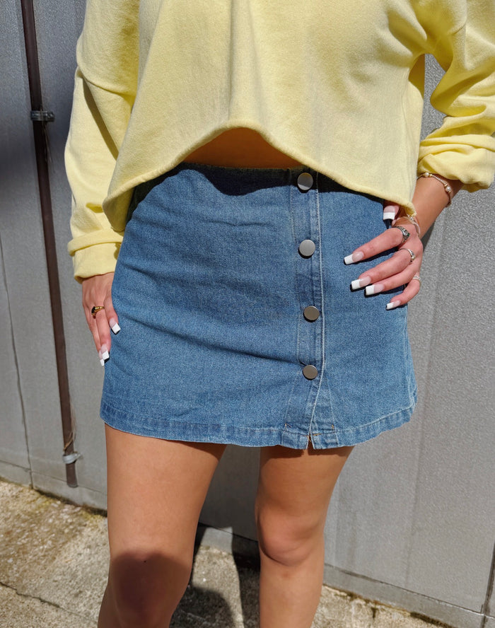 Denim Mini Wrap Button Skort