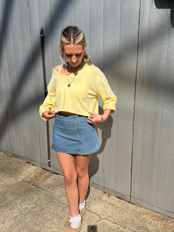 Denim Mini Wrap Button Skort