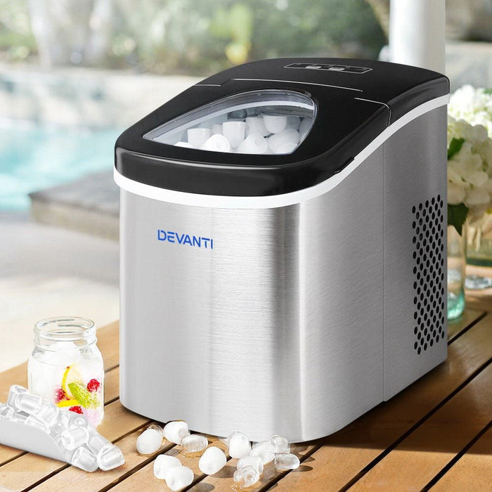 Devanti 2.4L Stainless Steel Portable Ice Cube Maker -Home Living Store - -