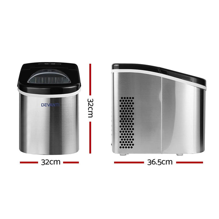 Devanti 2.4L Stainless Steel Portable Ice Cube Maker -Home Living Store - -