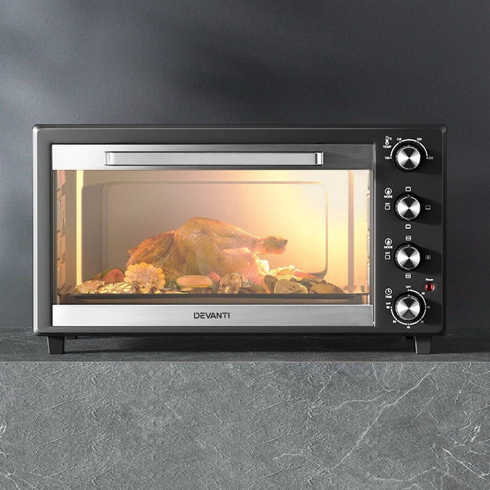 Devanti Electric Convection Oven Bake Benchtop Rotisserie Grill 45L -Home Living Store - -