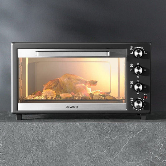 Devanti Electric Convection Oven Bake Benchtop Rotisserie Grill 45L -Home Living Store - -