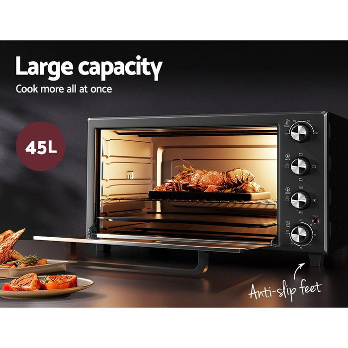 Devanti Electric Convection Oven Bake Benchtop Rotisserie Grill 45L -Home Living Store - -