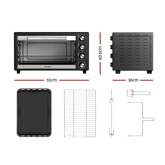 Devanti Electric Convection Oven Bake Benchtop Rotisserie Grill 45L -Home Living Store - -