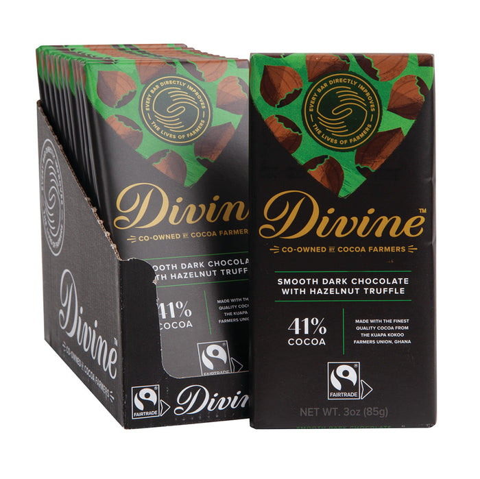 Divine Dark Chocolate Hazelnut Truffle Candy Bars - 12 Count
