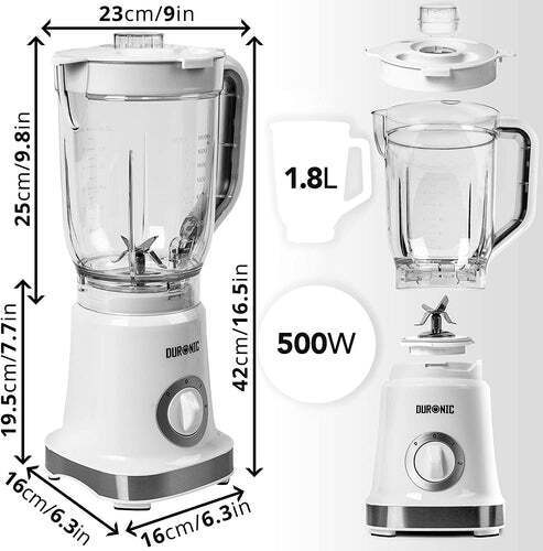 Duronic Electric Blender with product  width, height and length