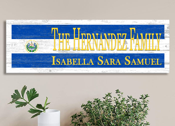 El Salvador Flag Sign - Personalized Family Name - Custom Wood Salvadoran Heritage Gift