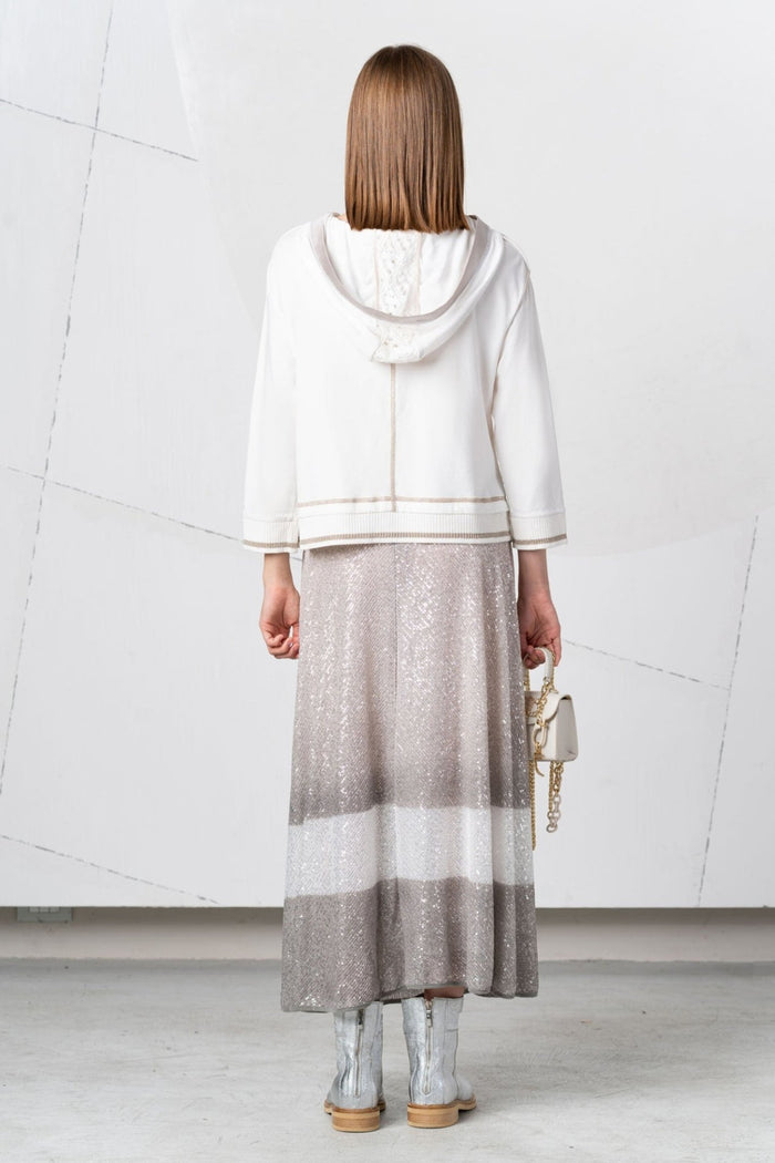 Elisa Cavaletti 03149 White Fleece and Perforated Knit Sweater at Dotique