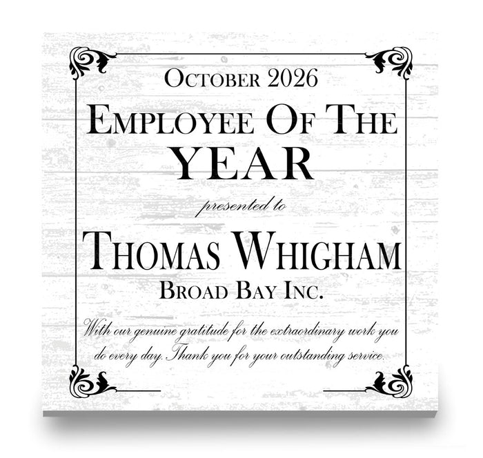 Employee of the Year Award Plaque - Personalized Recognition Gift with Name & Company
