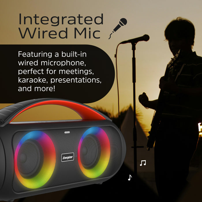 Energizer Portable Bluetooth Party Speaker with RGB lighting with mic | BTS258 Energizer Speaker Euronics Ireland