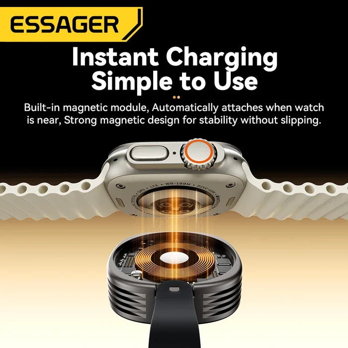 Smartwatch charging wirelessly.