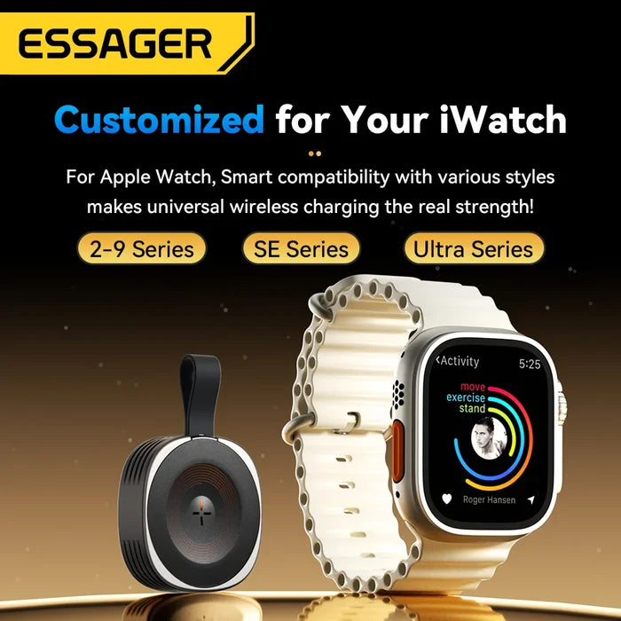 Wireless Apple Watch charger and watch.