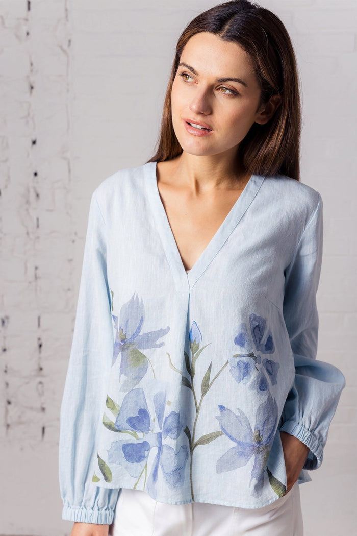 Eve in Paradise 1227 - 26270 - 4000 Mimi Blue Flower Print Blouse - Dotique