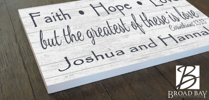 Faith Hope Love But the Greatest of These is Love signs