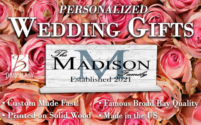 Personalized Family Name Sign With Established Date & Monogram For Wedding Gift or Housewarming - Broad Bay Personalized Gifts Shipped Fast