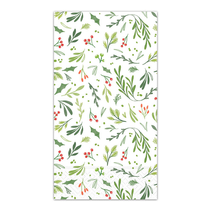 Festive Greenery Paper Guest Towels - Buffet Napkins