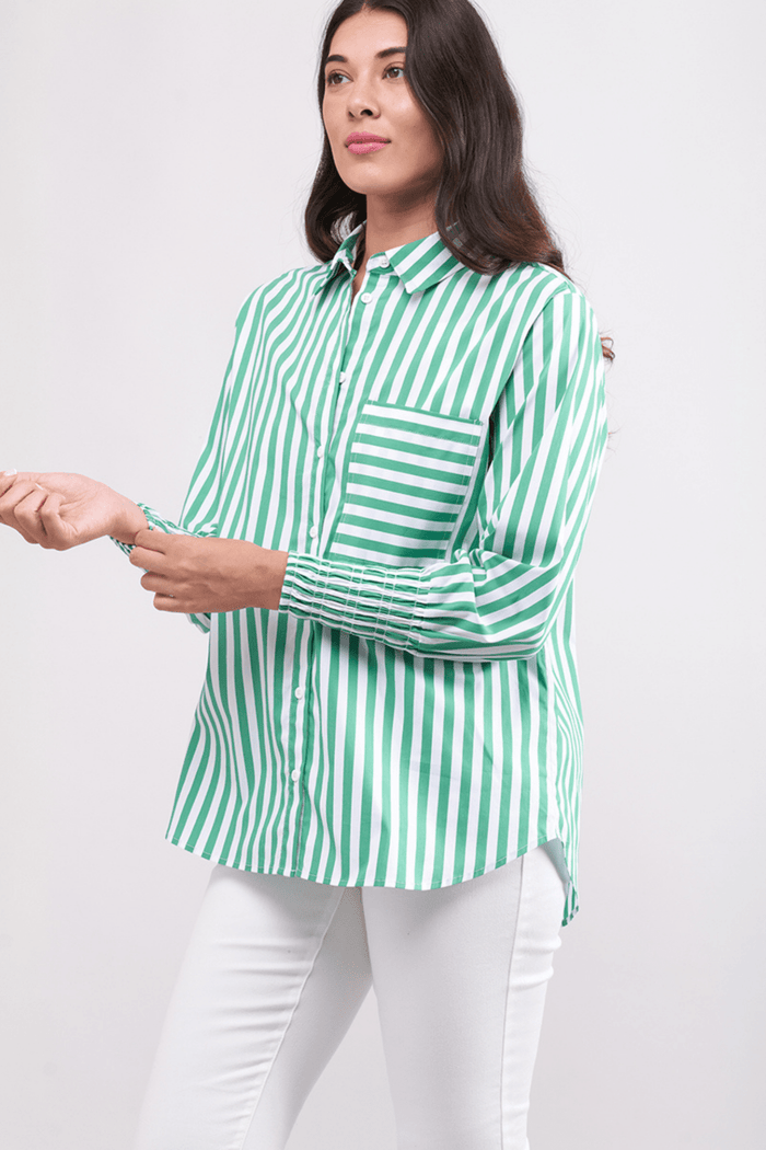 Foil FO7954 Off The Cuff Shirt Green Stripe Cotton Shirt - Dotique