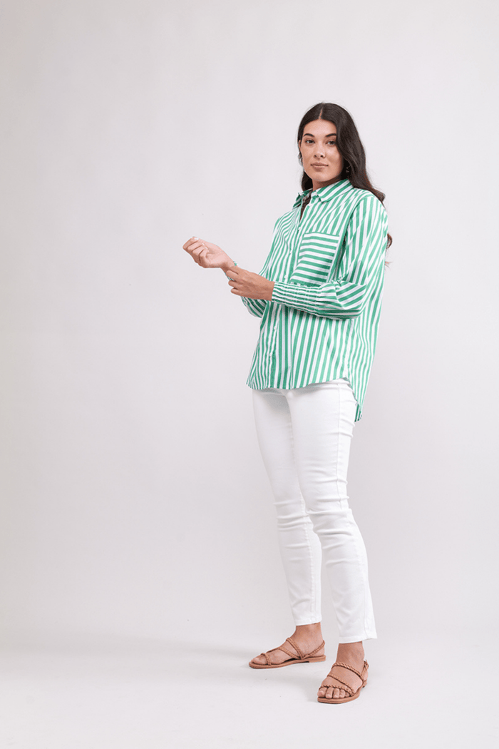 Foil FO7954 Off The Cuff Shirt Green Stripe Cotton Shirt - Dotique
