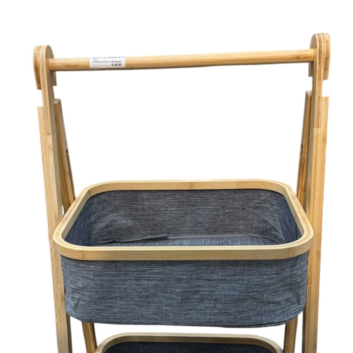 Foldable Laundry Sorter With Bamboo Rack 2 Tiered Laundry Organizer Baskets Hampers Bag Bin For Bathroom, Laundry Room, Bedroom, Nursery, Guest Room, Closet