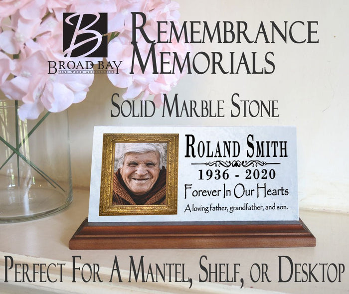 Loved One Memorial Plaque With Photo Gift Printed Picture Marble Forever In Our Hearts 8" x 4" - Broad Bay Personalized Gifts Shipped Fast