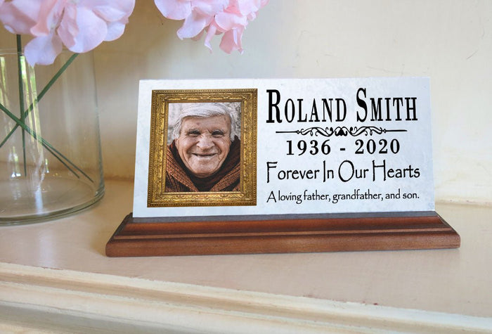 Loved One Memorial Plaque With Photo Gift Printed Picture Marble Forever In Our Hearts 8" x 4" - Broad Bay Personalized Gifts Shipped Fast
