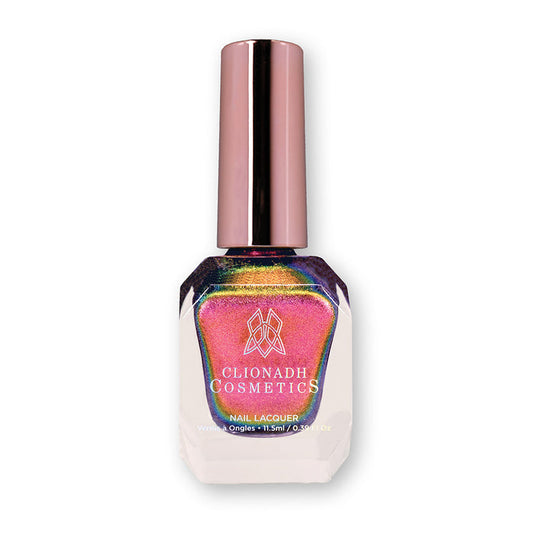 Bottle of nail polish containing Forge Lite Nail Lacquer on white background.