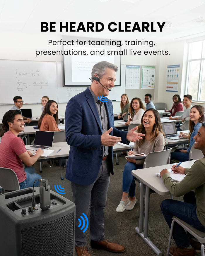 FreeMic Duo Wireless Headset & Handheld Microphone System, delivers clear voice for events and presentations.