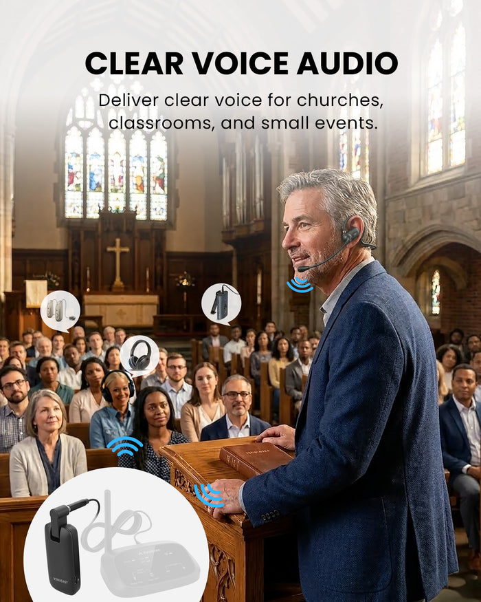 FreeMic W Wireless Headset Microphone System for powered speakers and mixers, delivers clear voice for teaching, church, and events.