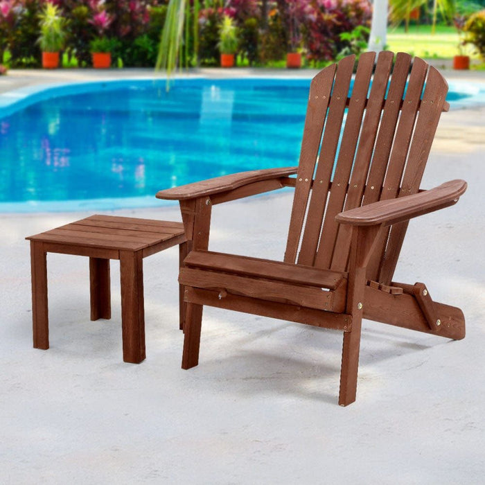 Gardeon Outdoor Folding Beach Camping Chairs Table Set Wooden Adirondack Lounge -Home Living Store - -