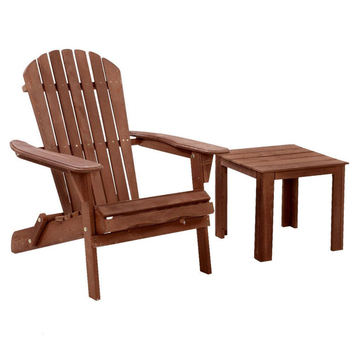 Gardeon Outdoor Folding Beach Camping Chairs Table Set Wooden Adirondack Lounge -Home Living Store - -