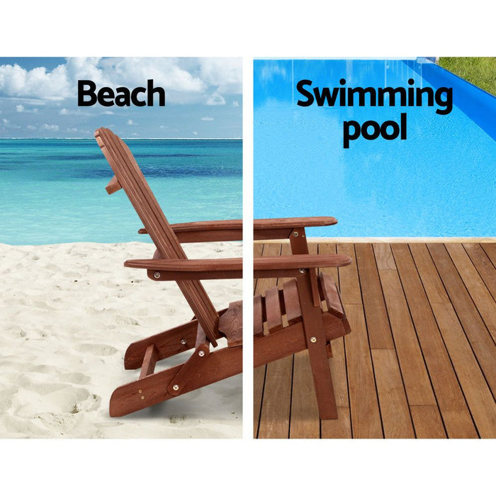 Gardeon Outdoor Folding Beach Camping Chairs Table Set Wooden Adirondack Lounge -Home Living Store - -