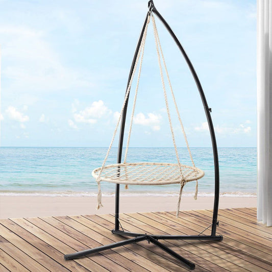 Gardeon Outdoor Hammock Chair with Stand 100cm - Cream -Home Living Store - -