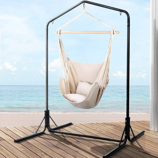 Gardeon Outdoor Hammock Chair with Stand Hanging Hammock with Pillow Cream -Home Living Store - -