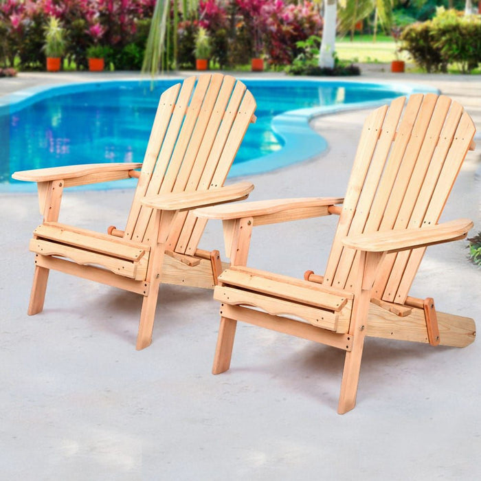 Gardeon Set of 2 Patio Furniture Outdoor Chairs Beach Chair Wooden Adirondack Garden Lounge -Home Living Store - -