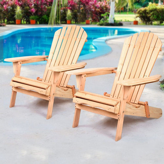 Gardeon Set of 2 Patio Furniture Outdoor Chairs Beach Chair Wooden Adirondack Garden Lounge -Home Living Store - -