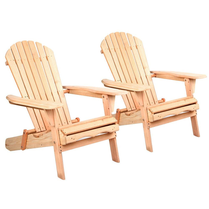 Gardeon Set of 2 Patio Furniture Outdoor Chairs Beach Chair Wooden Adirondack Garden Lounge -Home Living Store - -