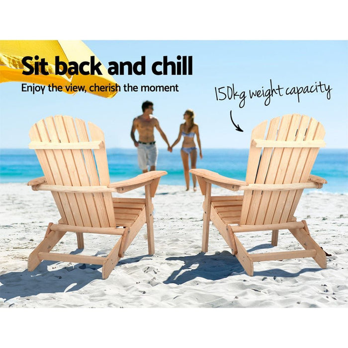 Gardeon Set of 2 Patio Furniture Outdoor Chairs Beach Chair Wooden Adirondack Garden Lounge -Home Living Store - -