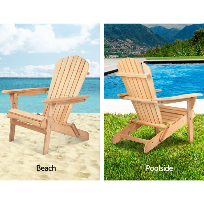 Gardeon Set of 2 Patio Furniture Outdoor Chairs Beach Chair Wooden Adirondack Garden Lounge -Home Living Store - -
