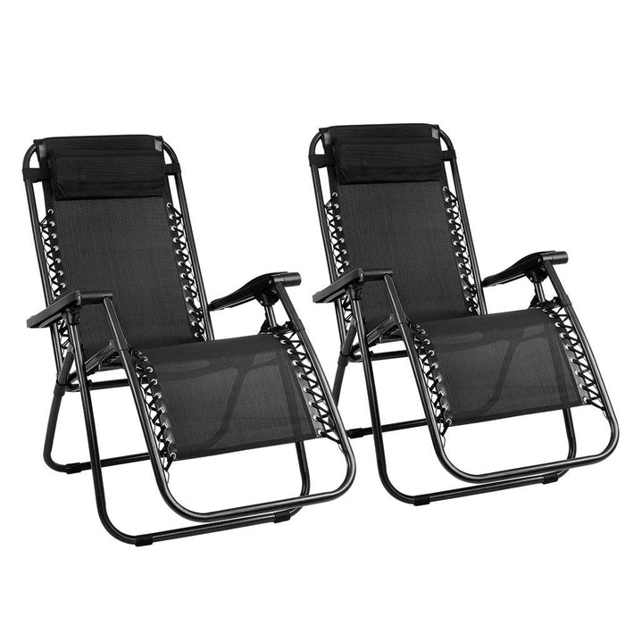 Gardeon Set of 2 Zero Gravity Chairs Reclining Outdoor Furniture Sun Lounge Folding Camping Lounger Black -Home Living Store - -